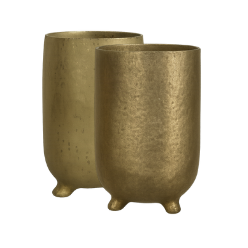 Hammered Footed Vase Set – Modern Gold Cylinder Vases with Tripod Base - U15