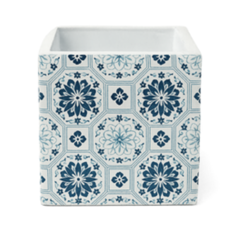Blue Floral Moroccan Planter – Square Ceramic Talavera Style Pot - CV01