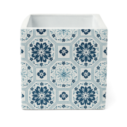 Blue Floral Moroccan Planter – Square Ceramic Talavera Style Pot - CV01