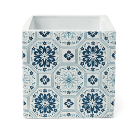Blue Floral Moroccan Planter – Square Ceramic Talavera Style Pot - CV01