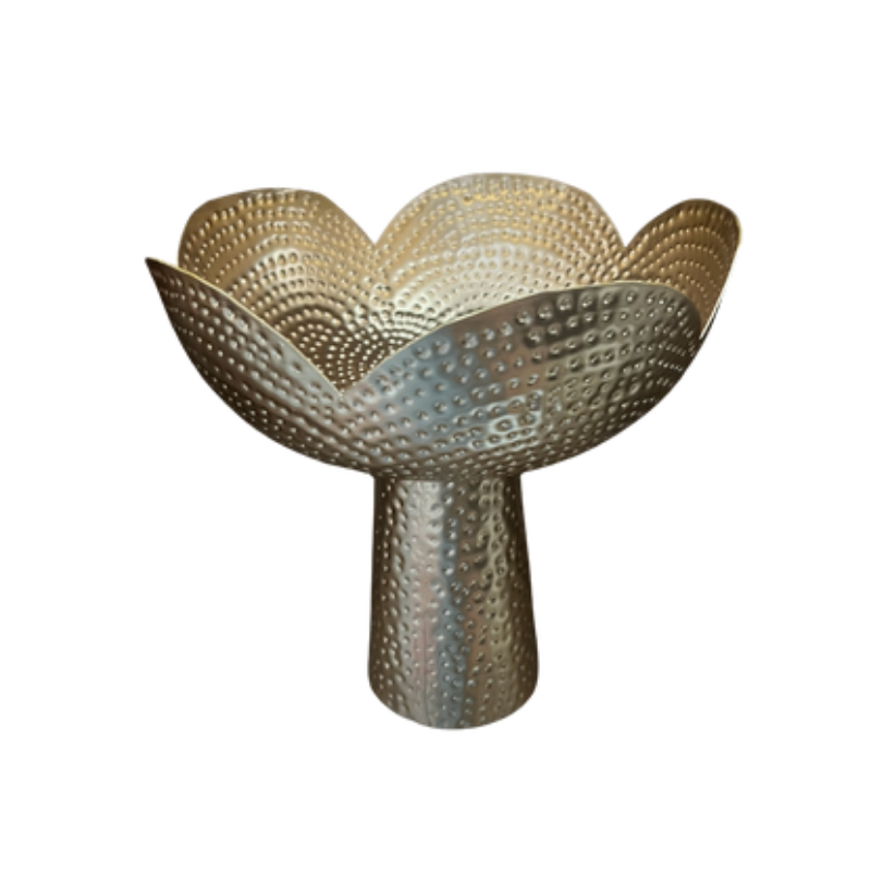 Hammered Lotus Bowl – Scalloped Petal Centerpiece with Tapered Pedestal Base - U16