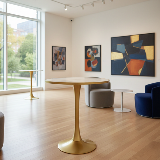 Gold Poseur Table – 22” Marble Top Pedestal Bar Table