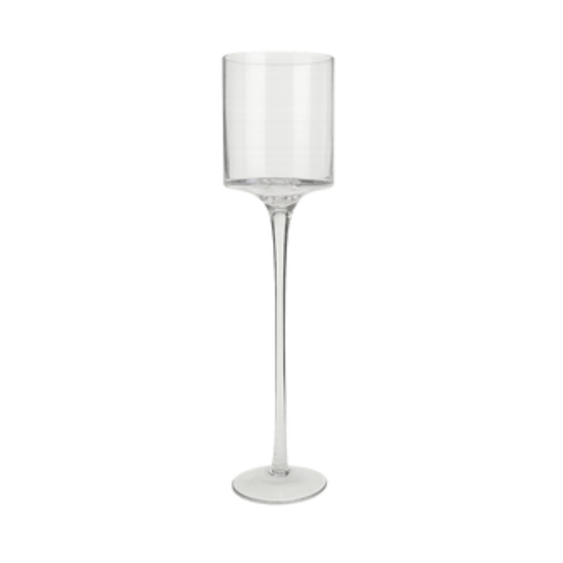 Long-Stem Glass Cylinder Vase – Minimalist Floating Pedestal Vessel for Taper Candles or Florals - U17