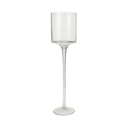 Long-Stem Glass Cylinder Vase – Minimalist Floating Pedestal Vessel for Taper Candles or Florals - U17