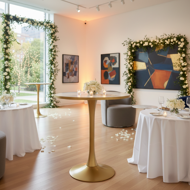 Gold Poseur Table – 22” Marble Top Pedestal Bar Table