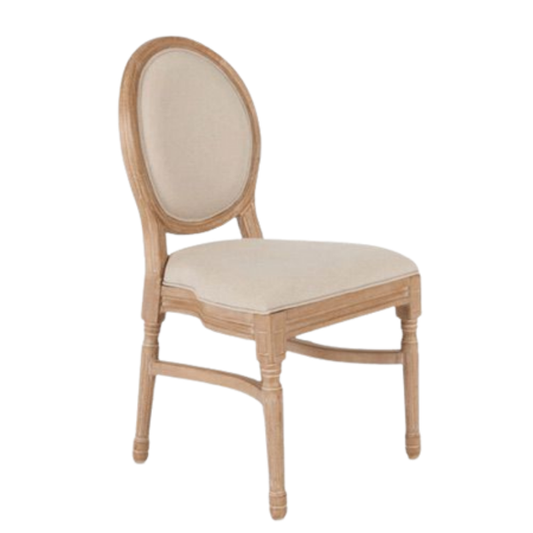 Louis XVI Dining Chair – French Oval Back Upholstered Chair in Weathered Oak - C01