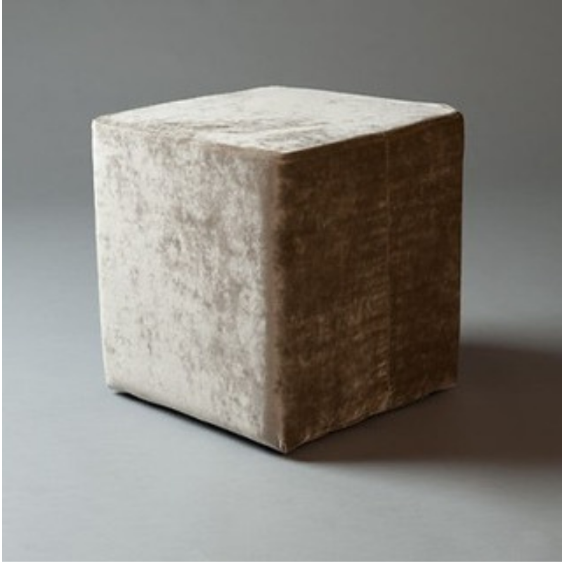 Luxury Velvet Cube Ottoman - 40cm Square Footstool in Champagne Taupe