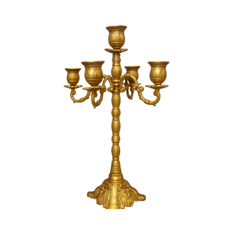 Antique Gold Candelabra - 5-Light Ornate Baroque Style Pillar Candle Holder - CT01
