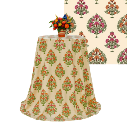 Indian Block-Print Floral Tablecloth | Colorful Dry Hire for Linens - L02