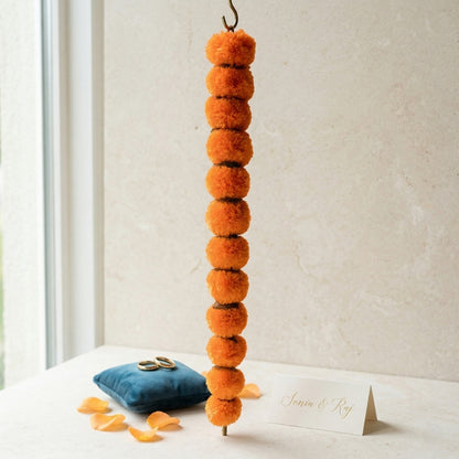 Artificial Marigold Garland for Diwali Decorations - Vibrant Orange Fluffy Flowers - T01