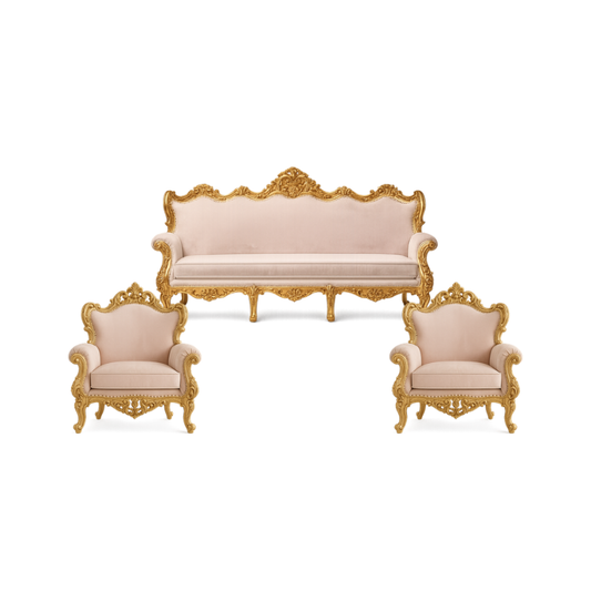 Baroque Sofa Set: Ornate Gold & Blush Velvet Living Room Collection