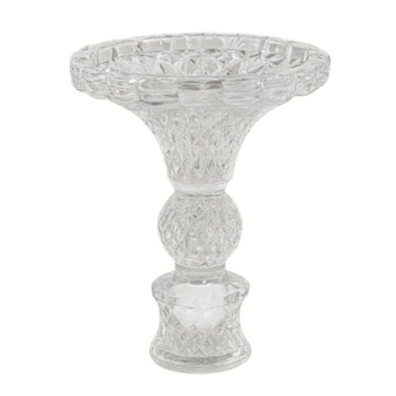 Diamond Cut Glass Compote Vase – Intricate Crystal-Style Pedestal Bowl with Baluster Stem - U21