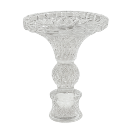 Diamond Cut Glass Compote Vase – Intricate Crystal-Style Pedestal Bowl with Baluster Stem - U21