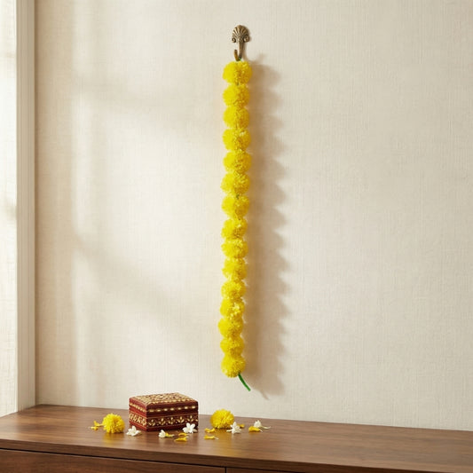Artificial Marigold Garland (5ft) – Vibrant Yellow Genda Phool for Diwali, Weddings, & Home Décor -T03