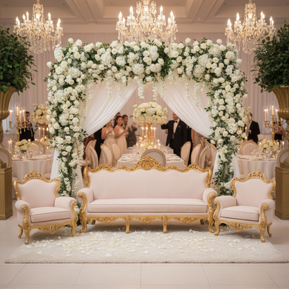 Baroque Sofa Set: Ornate Gold & Blush Velvet Living Room Collection