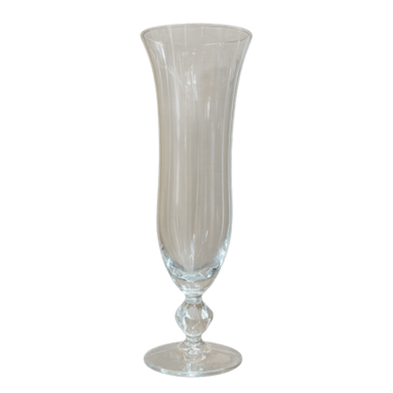 Fluted Glass Trumpet Vase – Slim Ribbed Pedestal Vessel with Teardrop Stem Accent - U22