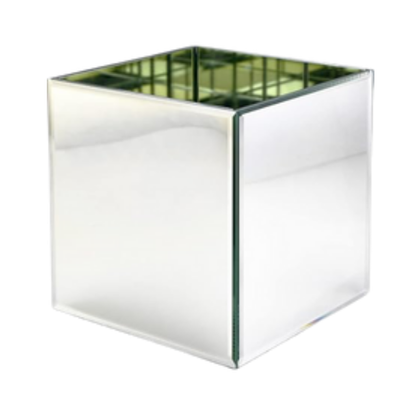 Contemporary Mirrored Cube Vase – Reflective Silver Glass Centerpiece - CV08