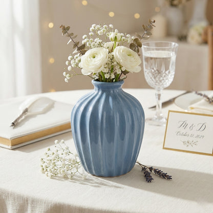 Ribbed Ceramic Bud Vase – Cornflower Blue Textured Flower Vase - BV01