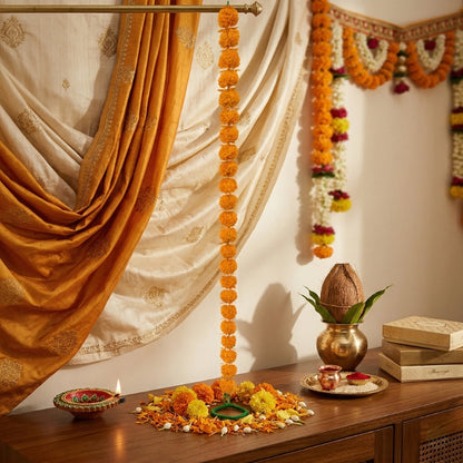 Artificial Marigold Flower Strings for Festivals - Yellow with Tassels & Classic Orange - T05