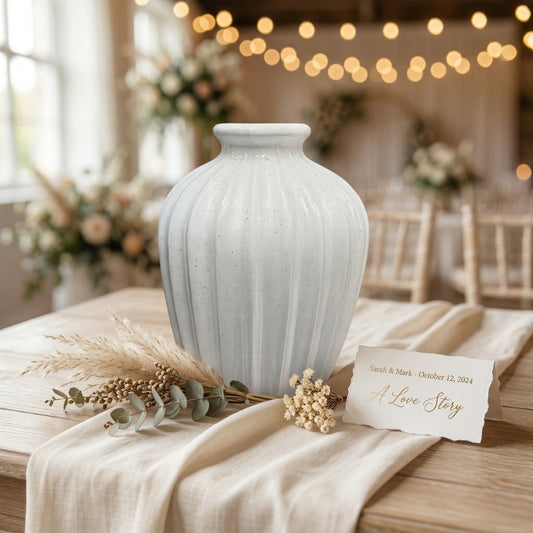 White Ribbed Ceramic Vase – Minimalist Stone Textured Bud Vase - BV02