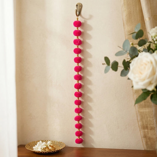 Indian Festival Garland - Pink Pom-Pom & Marigold Floral Strings for Mehndi, Diwali & Home Decor - T06