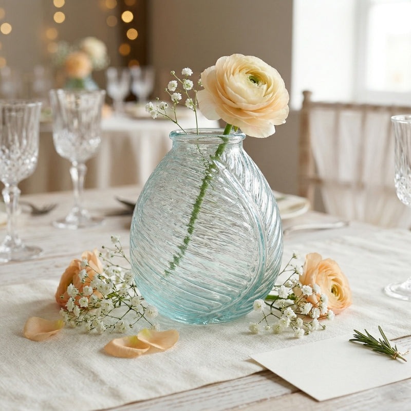 Leaf Texture Glass Vase – Mint Green Embossed Botanical Bud Vase - BV05