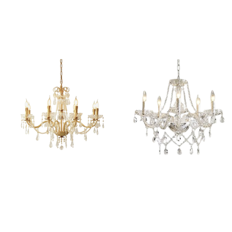 Luxury Crystal Candle Chandelier – Elegant 6-Light Pendant Ceiling Fixture (Gold & Chrome)