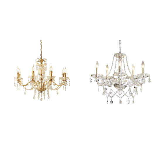 Luxury Crystal Candle Chandelier – Elegant 6-Light Pendant Ceiling Fixture (Gold & Chrome)