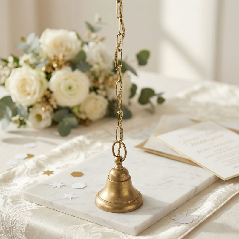 Traditional Brass Puja Bell with Chain - Handcrafted Temple Bell for Home Mandir & Meditation - T08