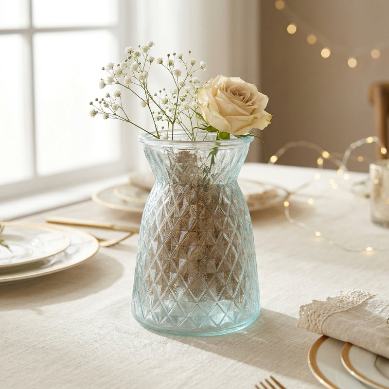 Aquamarine Diamond Glass Vase – Teal Textured Geometric Bud Vase - BV06