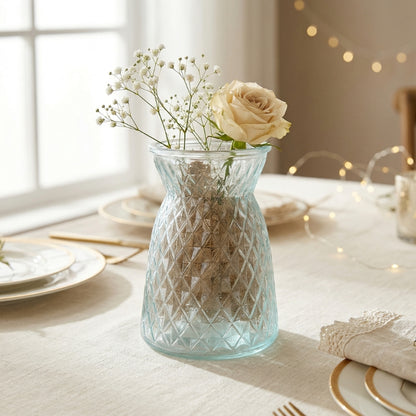 Aquamarine Diamond Glass Vase – Teal Textured Geometric Bud Vase - BV06