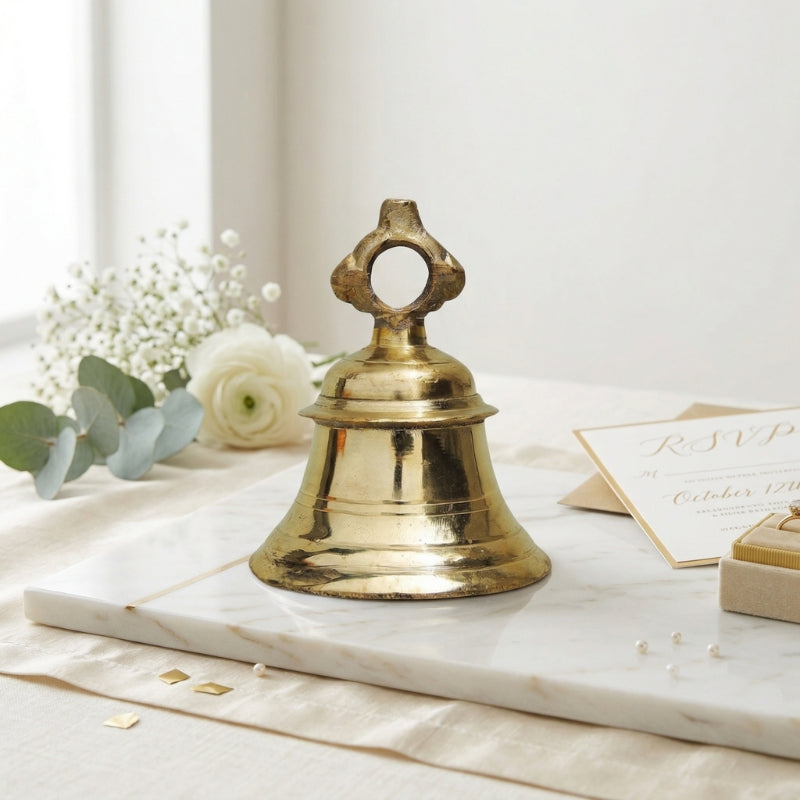 Traditional Brass Puja Bell with Chain - Handcrafted Temple Bell for Home Mandir & Meditation - T09