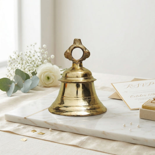 Traditional Brass Puja Bell with Chain - Handcrafted Temple Bell for Home Mandir & Meditation - T09