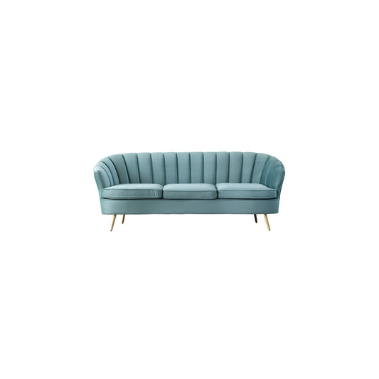 Scalloped 3-Seater Teal Sofa - Stainless Steel & Velvet