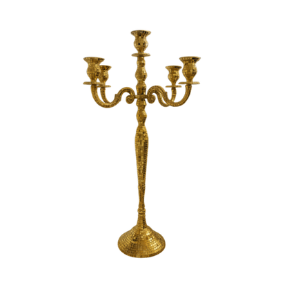 Gold Mosaic Candelabra – 5-Light Glamorous Glass Mirror Inlay Centerpiece - CT02