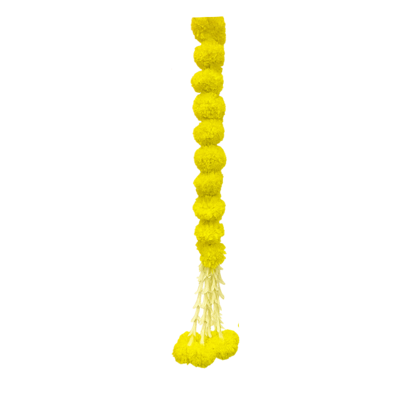 Yellow Marigold Garland with Tassel - Artificial Genda Phool for Haldi & Diwali Decor - T02