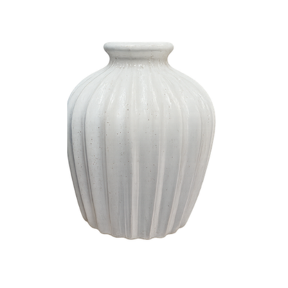 White Ribbed Ceramic Vase – Minimalist Stone Textured Bud Vase - BV02