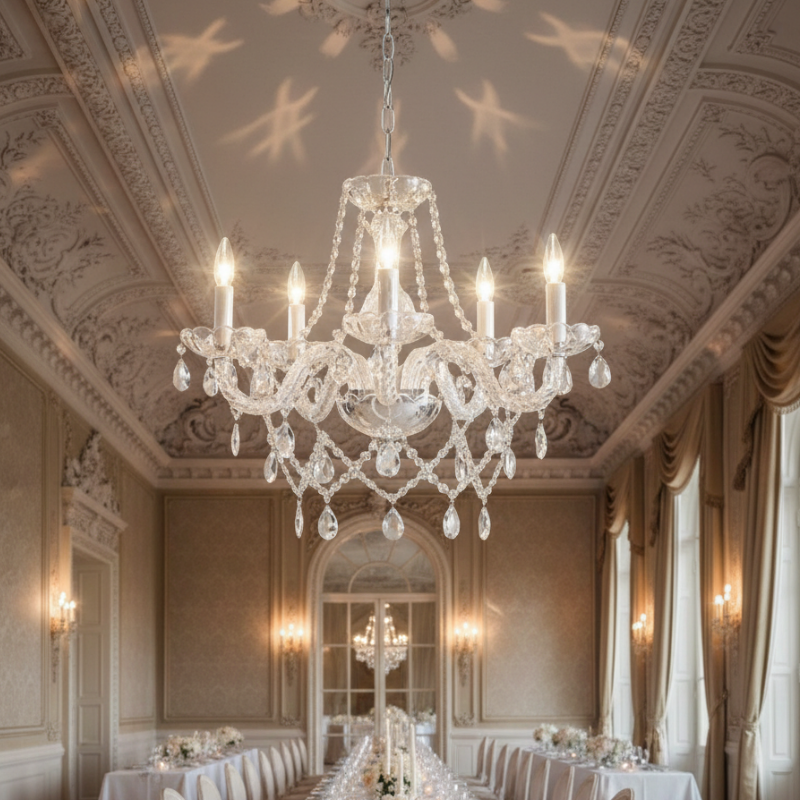 Luxury Crystal Candle Chandelier – Elegant 6-Light Pendant Ceiling Fixture (Gold & Chrome)