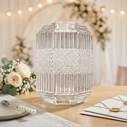 Mixed Texture Glass Vase – Clear Geometric Cut Crystal-Style Vessel - BV10