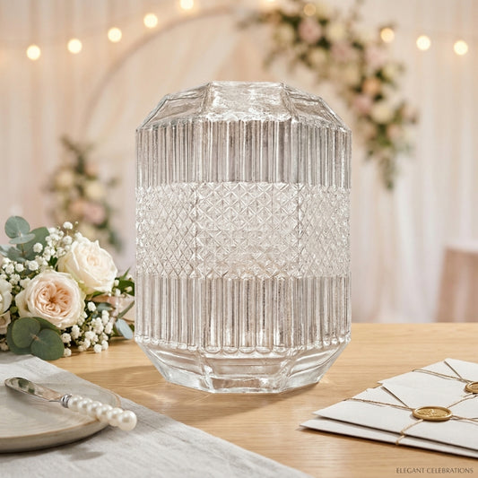 Mixed Texture Glass Vase – Clear Geometric Cut Crystal-Style Vessel - BV10