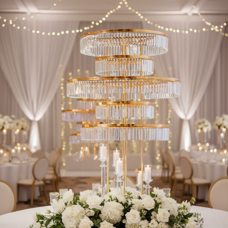 3-Tier Gold Crystal Cake Stand – Luxury Mirror Top Wedding Dessert Display(