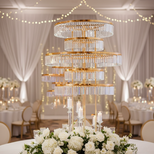 3-Tier Gold Crystal Cake Stand – Luxury Mirror Top Wedding Dessert Display