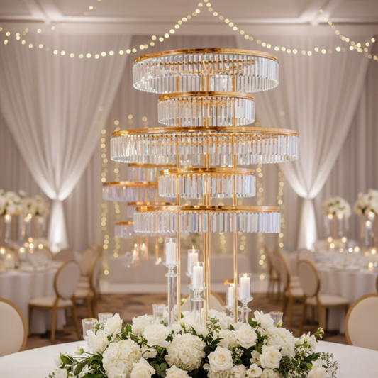 3-Tier Gold Crystal Cake Stand – Luxury Mirror Top Wedding Dessert Display(