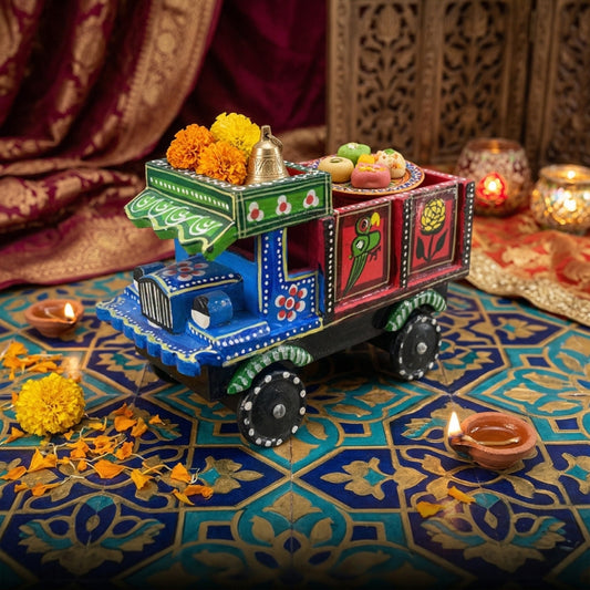 Hand-Painted Truck Art Planter - Authentic South Asian Decorative Mini Truck for Succulents & Desk Decor - T13