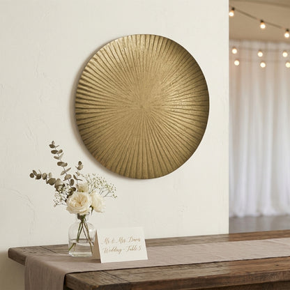 Sunburst Brass Platter – Large Radiating Ribbed Decorative Tray & Wall Art - U07