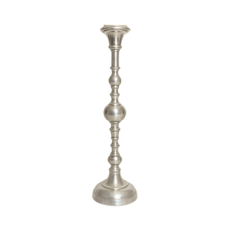Silver Spindle Taper Candle Holder - Modern Farmhouse Metal Candlestick (Pewter Finish)