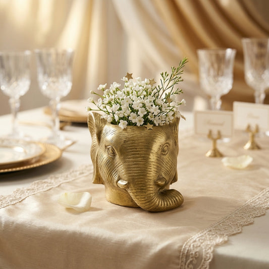 Brass Elephant Head Planter - Handcrafted Gold Pot for Succulents & Sacred Home Decor - T15