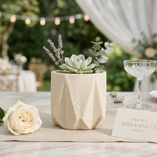 Geometric Faceted Planter – Architectural Stone-Style Ceramic Vessel with Origami-Inspired Design - U30