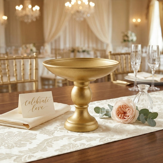 Gold Compote Vase – Elegant Pedestal Centerpiece with Tapered Baluster Base - U11