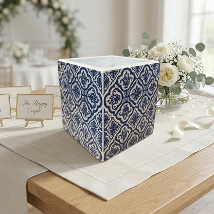 Indigo Tile Moroccan Planter – Cobalt Blue Patterned Ceramic Square Pot - CV02